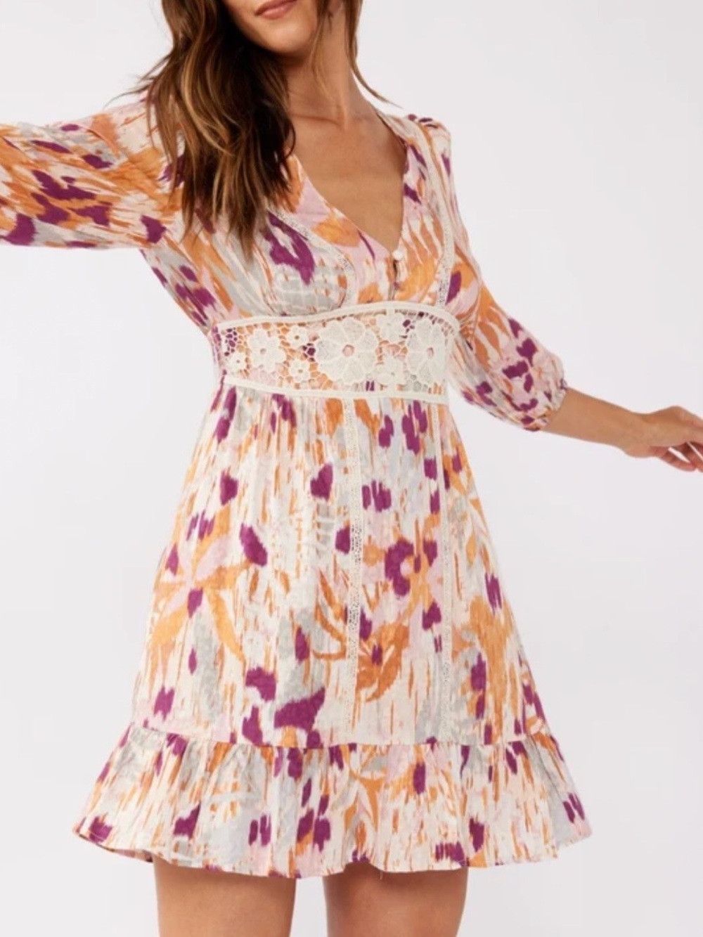 Lovestitch Terra Spice Mini Dress NWT Size Large Boho Crochet Romantic